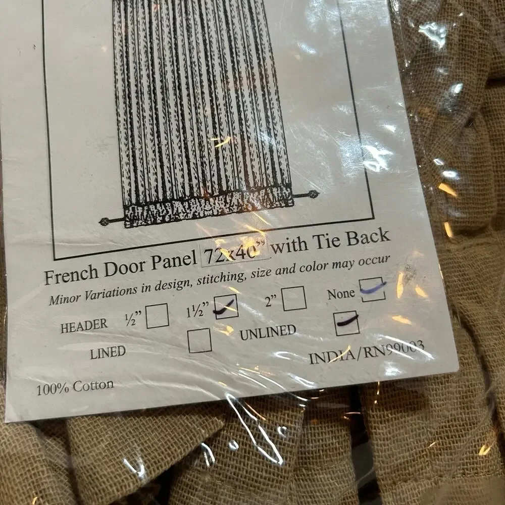 French door panel with tie back 72 by 40 curtain